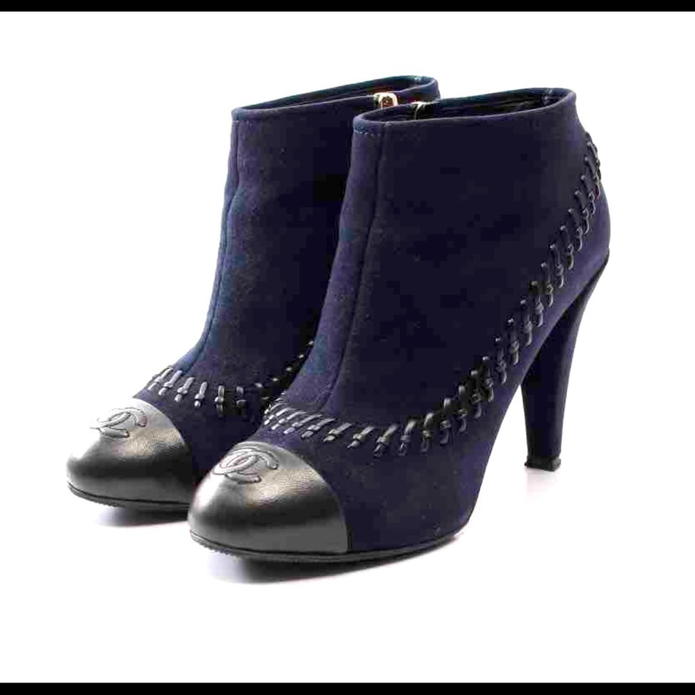 CHANEL Navy and Black Ankle Boots